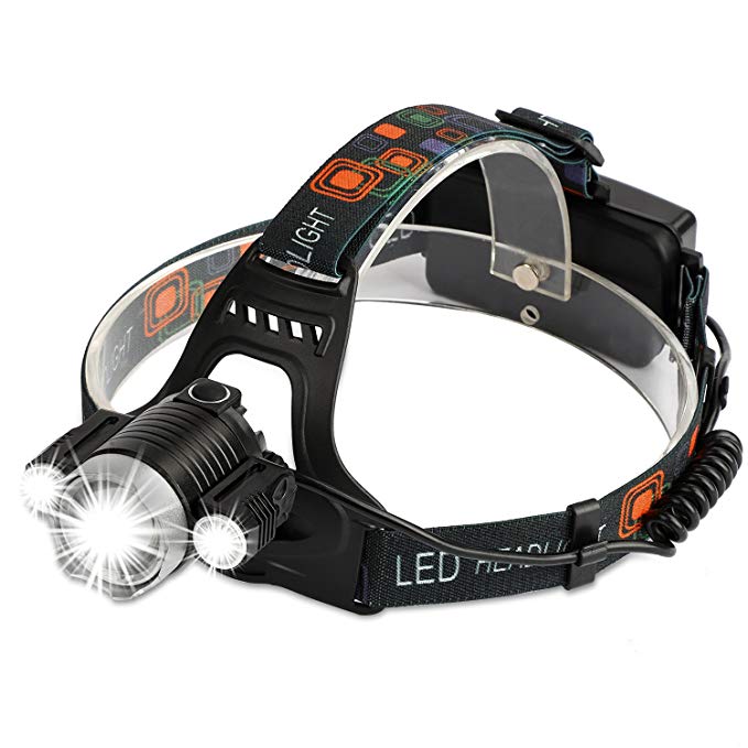 DAMULY Brightest and Best LED Headlamp 6000 Lumen Flashlight LED,2 Rechargeable 18650 Headlight flashlights Waterproof Hard Hat Light, Bright Head Lights, Camping, Running headlamps