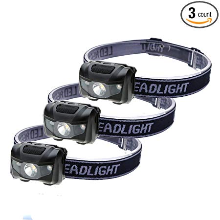 3-Pack Waterproof LED Headlamp (White and Red Lights), 4 Light Modes Lightweight Headlight for Running, Hiking, Hunting, Fishing, Camping