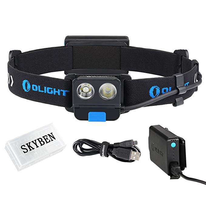 Olight H16 500 Lumens 2 x Cree XP-G3 CW LED Hand Wave Motion Activation Rechargeable LED Headlamp Three Adjustable Beam Angles with 2000mAh Reachargeable Battery Pack and SKYBEN Accessory (H16)