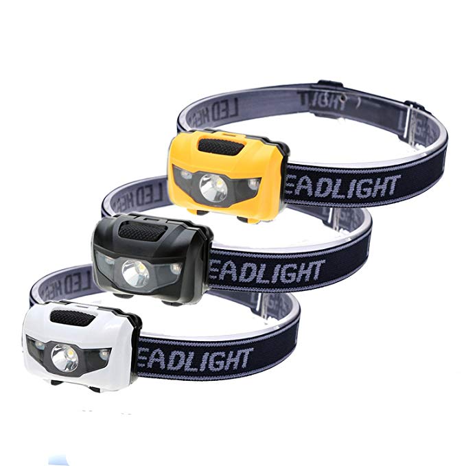 3-Pack Waterproof LED Headlamp (White and Red Lights), 4 Light Modes Lightweight Headlight for Running, Hiking, Hunting, Fishing, Camping (3 Pack)