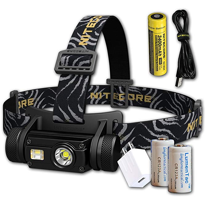 Nitecore HC65 1000 Lumen White/Red/High CRI USB Rechargeable Headlamp with 2X CR123A Lumen Tactical Batteries