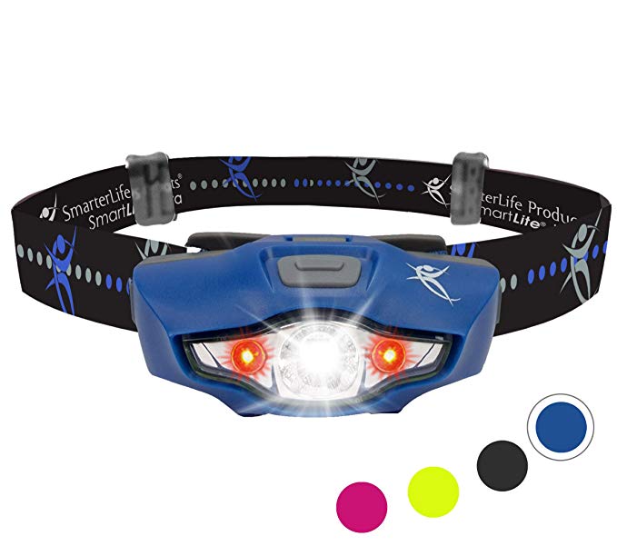 SmarterLife LED Headlamp - 6 White and Red Headlight Modes - 1 Battery, Lightweight, Water Resistant - Perfect Head Lamp for Camping, Running, Hiking, Car, Backpack, Emergency Kit and Home Projects