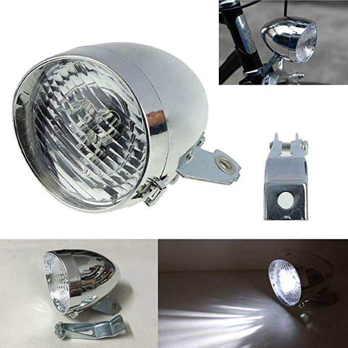 GOODKSSOP 3 LED Classical Cool Silver Vintage Retro Cycling Front Light For Bicycle Headlight Retro Bike Fog Head Lamp Night Riding Safety Headlamp With Bracket