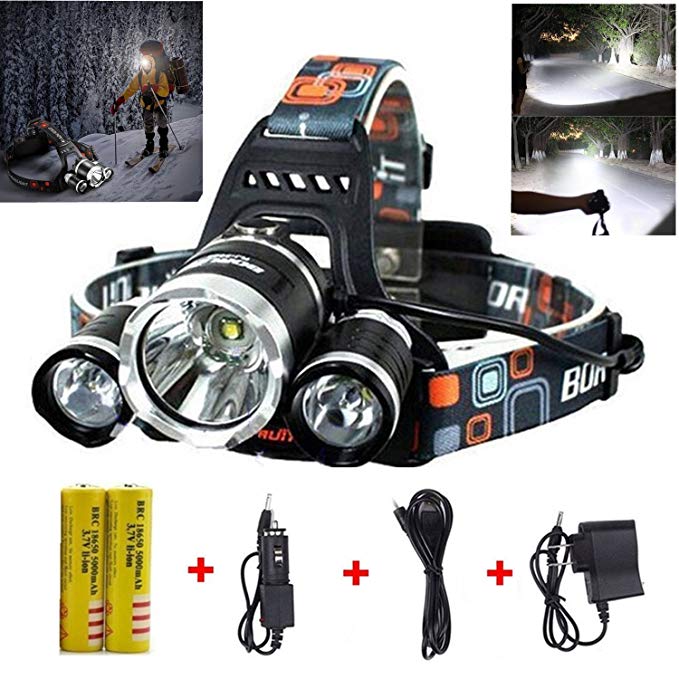 Best LED Headlamp Flashlight 10000 Lumen - IMPROVED LED with Rechargeable 18650 Battery, Bright Head Lights,Waterproof Hard Hat Light,Fishing Head Lamp,Hunting headlamp,Running or Camping headlamps …