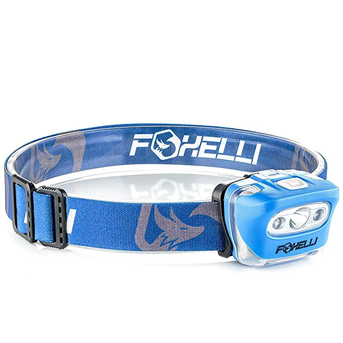 Foxelli Headlamp Flashlight - 165 Lumen, 3 x AAA Batteries Operated, Bright White Cree Led + Red Light, Perfect for Runners, Lightweight, Waterproof, Adjustable Headband, 3 AAA Batteries Included