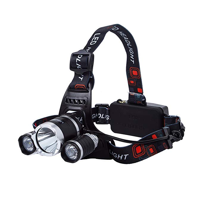 Bjour Headlamp Brightest 6500 lumens 3 Cree LED Work Headlight 18650 Rechargeable Waterproof Flashlight for Camping Running Hiking