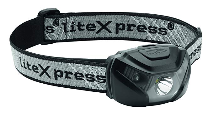 LiteXpress Competition LX0HLB3AAA, LED headlamp 3 Watt High Power LED lamp 230 Lumens White 5 mm LED 3 Lighting Modes Including 3X AAA Batteries, Plastic, Grey/Black