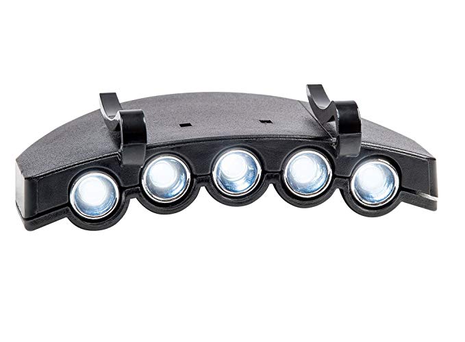 LED Cap Light - 5-LED Headlamp, Flashing or Blinking Headlamp, Ball Cap/Visor Light, Clip-on Light, 10,000 Hours of Hands-Free Light