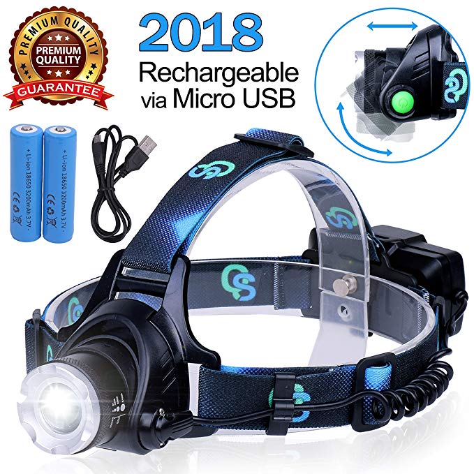 Rechargeable Headlamp, Hard Hat Light – Adults LED Headlamp Flashlight, Perfect Headlamps for Camping, Head Lamps for Adults, Head Flashlight, Lamparas Recargables.