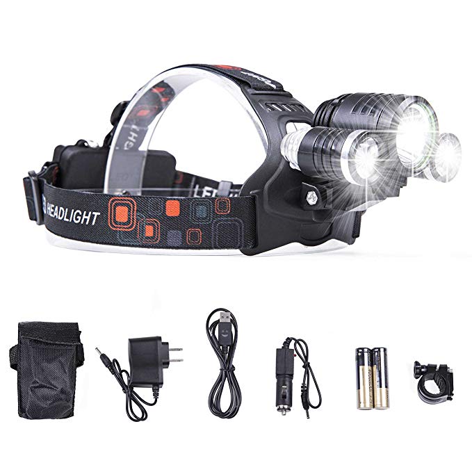 LIGHTESS Led Headlamp Rechargeable Headlight Super Bright Head Lamp Waterproof Torch Flashlight Bicycle Front Light 3000 Lumens