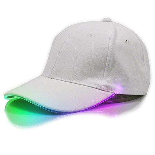 White LED Hat,TILO Multicolor LED Fiber Optic Illuminated Lights Light Stage Performance Tide Lighted Glow Club Sports Athletic Travel Tour Hat Baseball Bar Party Flash White Cap (Multicolor)