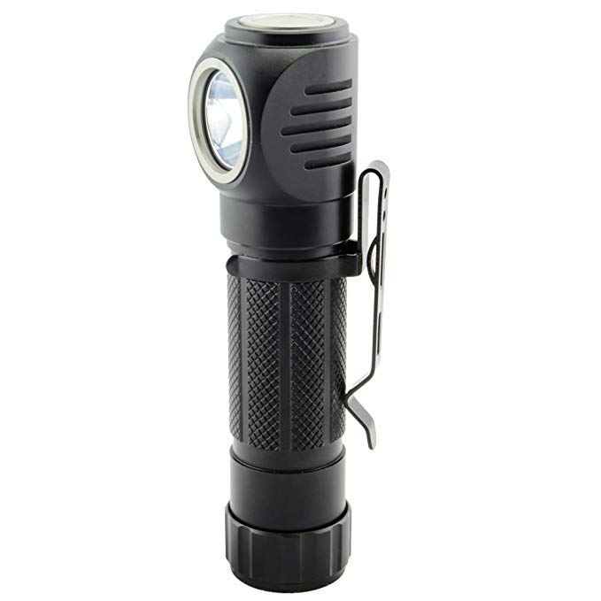 Right Angle Head Flashlight 1050 Lumen MOLLE Pocket Clip Magnetic Tailcap Headlamp Strap (Batteries not included)