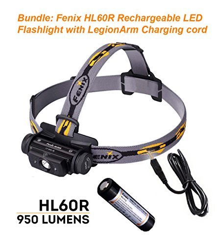 Bundle: Fenix HL60R Rechargeable LED Flashlight 950 Lumens Headlamp with 18650 Rechargeable Battery and LegionArms USB charging cord