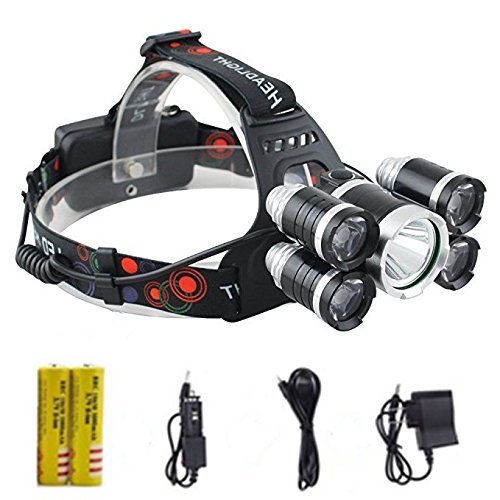 Brightest and Best LED Headlamp 20000 Lumen flashlight - IMPROVED LED, Rechargeable 18650 headlight flashlights, Waterproof Hard Hat Light, Bright Head Lights, Running or Camping headlamps (Silver)