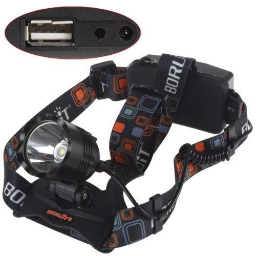 WindFire CREE 2000Lm XM-L T6 U2 5 Modes Headlamp with Adjustable Base Rechargeable Lamp Headlight Bicycle Light with AC Charger and USB Interface for Charging CellPhones Tablet for Camping, Climbing, Cycling (2 X WindFire 18650 Batteries included)