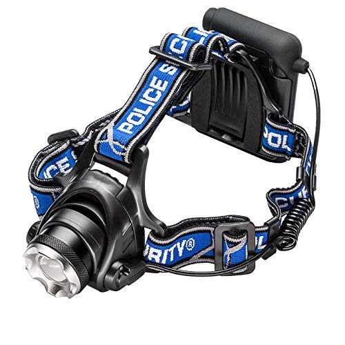 Police Security Elite Blackout Headlamp - T6 LED - 615 Lumen - 7 Hour Battery Life - Camping, Walking, Fishing - Weather Resistant - Strong and Durable - High/Low/Flash