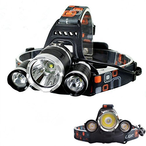 Super Bright LED Headlamp 4 switch modes Waterproof Flashlight Headlight with charger for Camping Riding Reading Rainy Weather Head hold Headlight Light(with battery& charger)