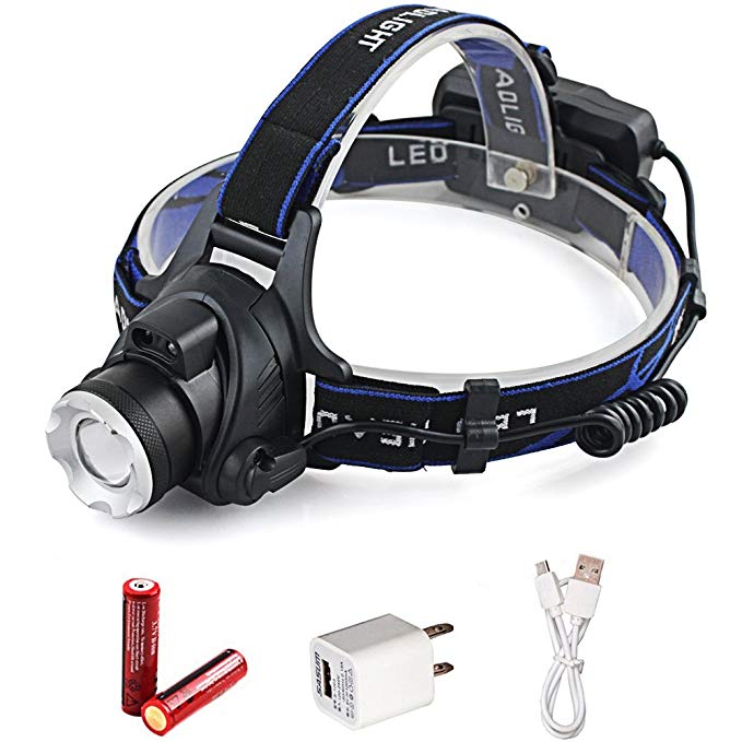 LED Headlamp 6000 Lumen, T6 3 Modes Zoomable Headlight with 18650 Rechargeable Battery ,Adjustable Strap Waterproof Powered Flashlight for Camping Running Hiking Reading