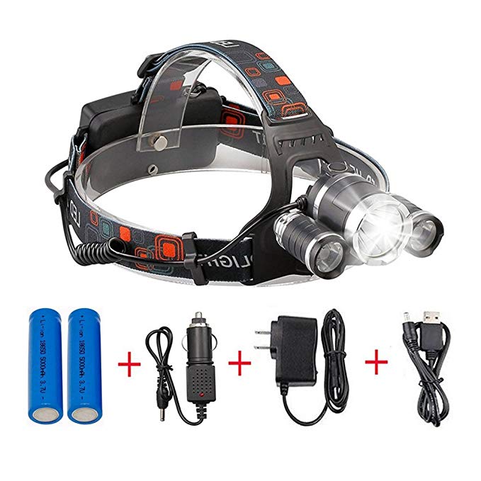 LED Headlamp,5000 Lumens Waterproof Headlight for Camping Biking Hunting Fishing and Outdoor Sports by U`King (black)