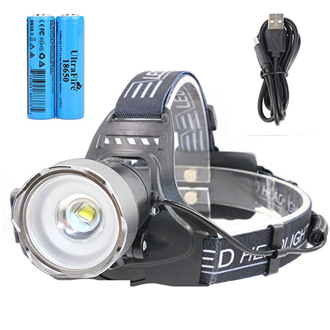 UltraFire LED Headlights USB Headlight Flashlight Light Sensitive Head Flashlight 1000 Lumens 2 Modes Rechargeable Headlamp With 18650 Battery B13-A1 Headlights For Men