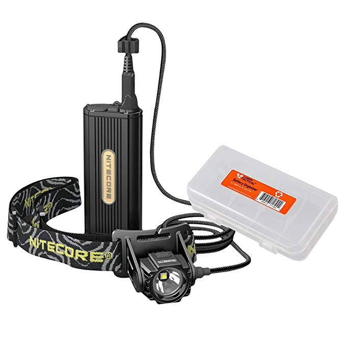 Nitecore HC70 1000 Lumen LED Caving & Exploring Headlamp with External Battery Case Plus Lumen Tactical Battery Organizer