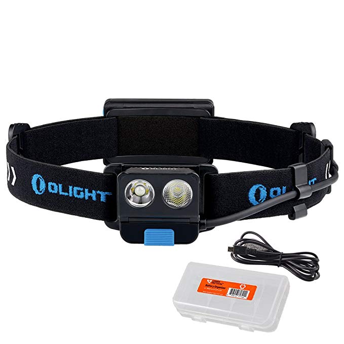 OLIGHT H16 Wave 500 Lumen USB Rechargeable Motion Activated Headlamp with Lumen Tactical Cable and Battery Organizer