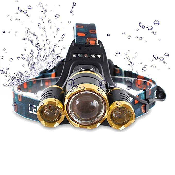 Headlamp,Brightest 8000 Lumen CREE LED Work Headlight,Rechargeable 18650 Headlight Flashlights Waterproof Hard Hat Light, Bright Head Lights, Best Head Lights for Camping Running Hiking (Gold)