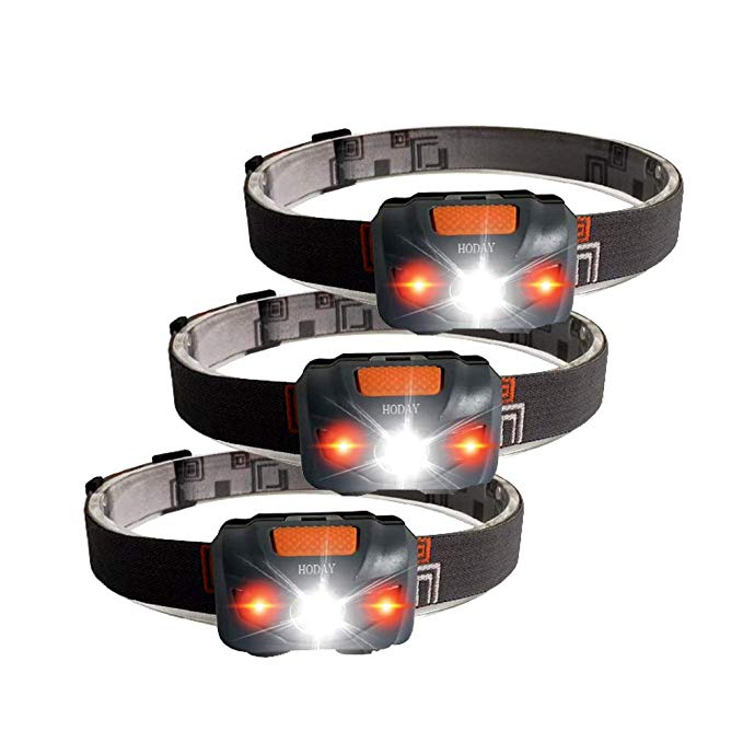 3-Pack LED Headlamp Flashlight with White and Red lights, 4 Light Modes Waterproof Lightweight Headlight for Running Hiking Jogging Fishing Camping Powered by 3AAA Battery(Not included) (3-pack)