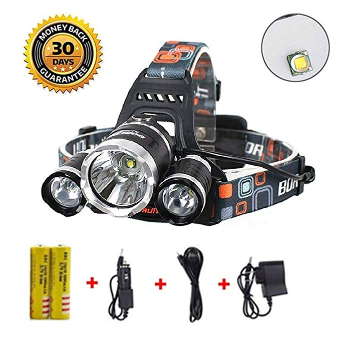 Newest Version OF Brightest and Best LED Headlamp 8000 Lumen flashlight IMPROVED LED, Rechargeable 18650 headlight flashlights Waterproof Hard Hat Light, Bright Head Lights, Camping, Running headlamp