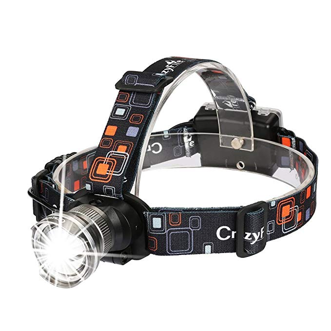 CrazyFire LED Headlamp Headlight Zoomable 3 Modes Runners Headlamps Led for Hiking,Camping,Reading,Fishing,Hunting,Outdoor Sports(Grey)