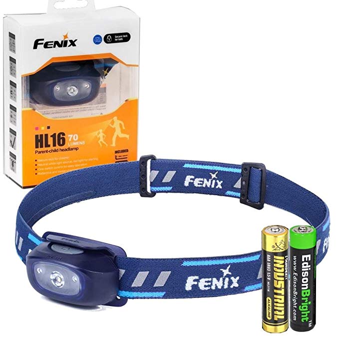 Fenix HL16 70 Lumen LED Headlamp for camping/hiking kids/children with EdisonBright AA Alkaline battery (Blue)