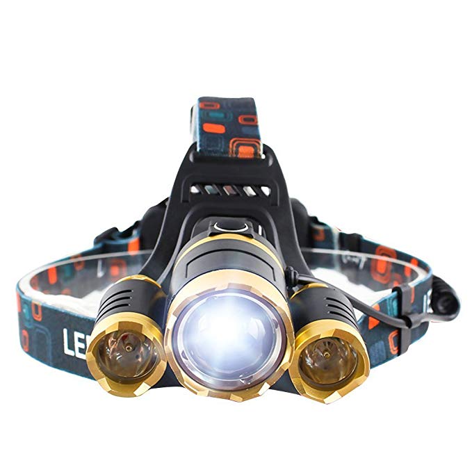 GuDoQi LED Headlamp 10000 Lumens Zoom 4 Modes Waterproof LED Headlight with 90° Moving, Battery Rechargeable Headlight for Camping, Running, Hiking