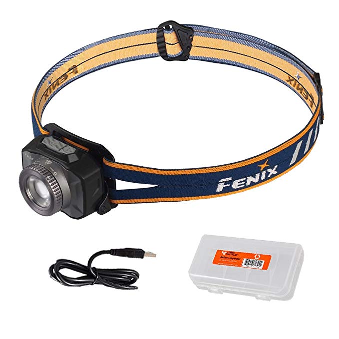 Fenix HL40R 600 Lumen Focusable Flood/Spotlight LED Rechargeable Headlamp with Original Charging Cable and LumenTac Organzier