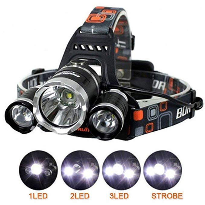 Waterproof Brightest 6000 Lumen Adjustable Headlamp Flashlight Torch 3 CREE XM-L T6 LED for Reading Outdoor Running Camping Fishing Walking (Not Include Charger)