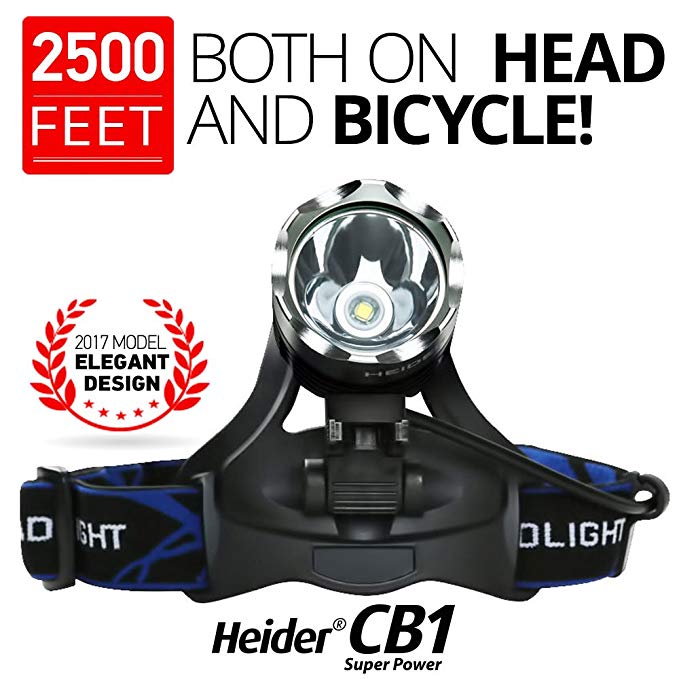 Heider CB1 Headlamp - BRIGHTEST AND BEST Flashlight for Reading Outdoor Running Camping Fishing Walking - 3 DIFFERENT adjustable LIGHT POWER Adjustable headlamp design - RECHARGEABLE BATTERIES AND CHARGER INCLUDED