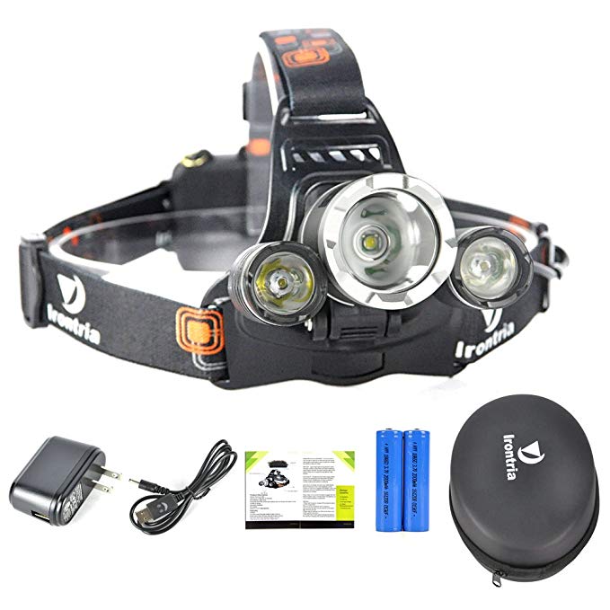 Headlamp 5000 lumens Bright Headlight Headlamp Flashlight Torch 3 CREE XML T6 LED with Rechargeable Batteries and Wall Charger for Hiking Camping Riding Fishing Hunting