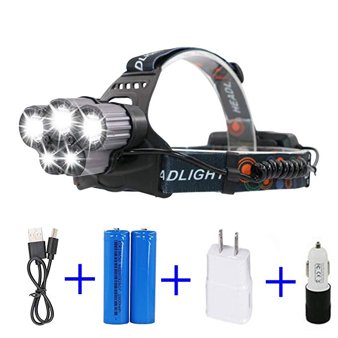 LIGHTESS Headlamps Super Bright Head Lamp Waterproof LED Headlight Rechargeable for Hunting Camping, 3T6+2 LTS, 6000 Lumens, V25