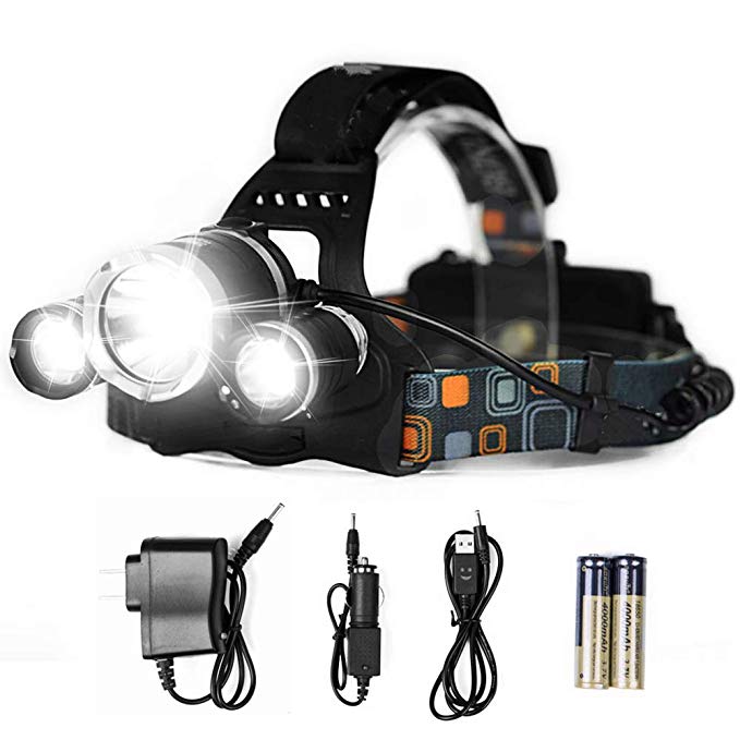 Lightess XM-L T6+2R2 Head Lamps Rechargeable LED Headlamp