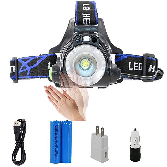 A plus life LED Headlight, Motion Sensor Headlamp Waterproof, with Rechargeable Batteries for Camping, Hiking, Fishing, Running