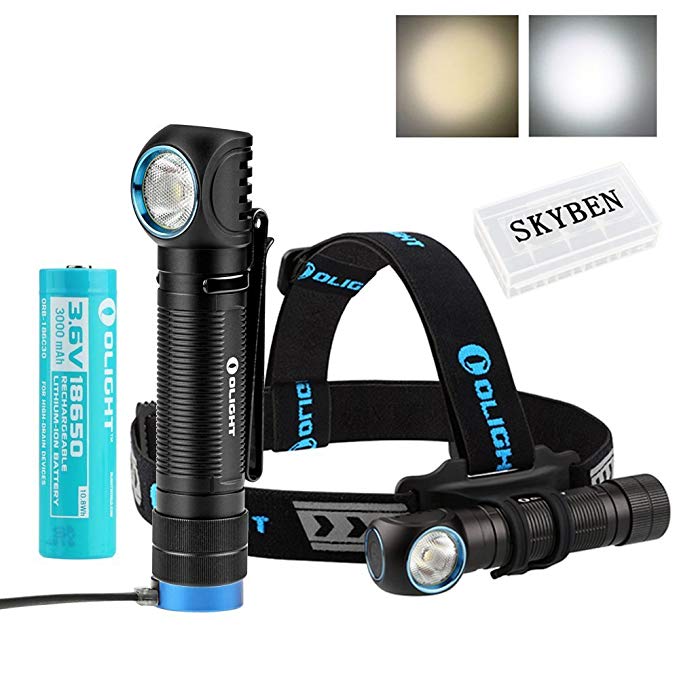 Olight H2R 2300 Lumens CREE XHP50 LED 18650 USB Rechargeable Flashlight/Headlamp For Outdoor Camping Hiking Running Multi Functional Light with SKYBEN Accessory (Cool White)