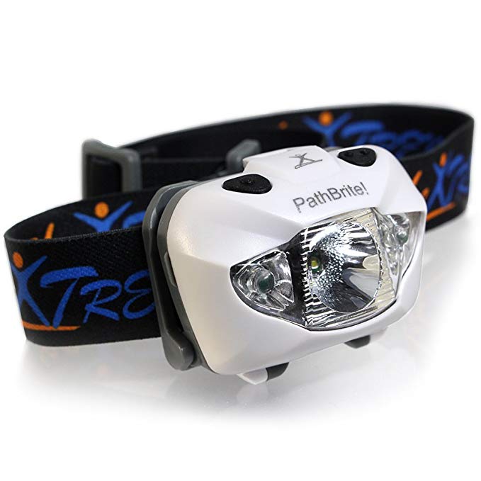 PathBrite Headlamp Flashlight - for Outdoor/Indoor Activities. Hand-free SENSOR Turning ON/OFF. 3 Modes White CREE Light, LED Red, Flashing Red and Emergency - Ultra Bright. 3 AAA Duracell, Free Pouch