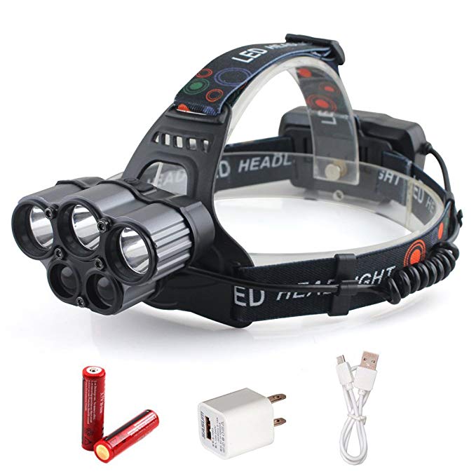 LED Headlamp, 12000LM Headlight, Zoomable Waterproof Flashlight with 18650 Battery Powered or USB Rechargeable, Best for Working, Camping Hiking Runing(Black)