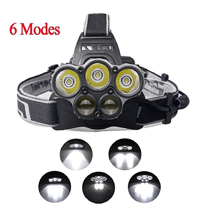 LED Headlamp Headlight,Crystell 30000LM 6 Modes-Lightweight, Comfortable and Weatherproof Flash Light/Torch Garage Workshop Garden Head lamp-Adjustable Head Strap