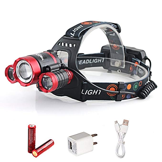 Motion Sensor Headlamp, Loyalfire 3 Headlamp XML-T6 Bright Light 4 Modes Rotary Zoomable Waterproof Headlight Flashlight with Induction Powered Battery USB Rechargeable, for Camping/Hiking / Travel