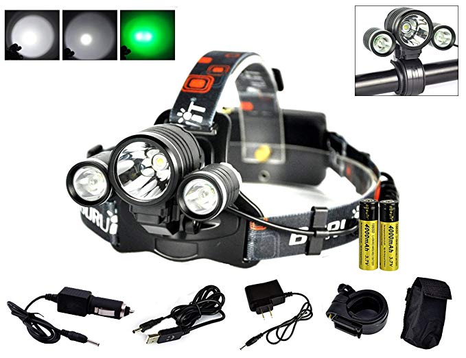 Boruit Hunnting Headlight with Green light 3T6 LED Night Flashlight Cycling Headlamp for Caming Fishing Running