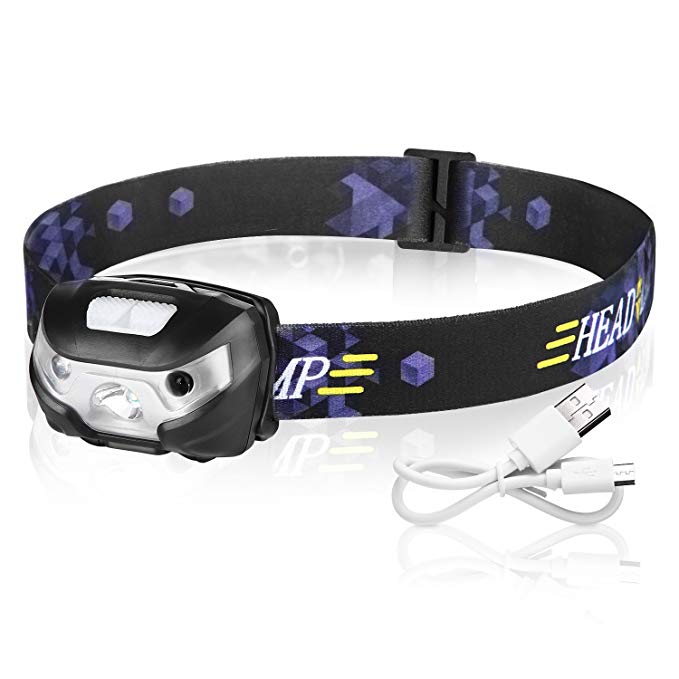 Eiklim Headlamp Rechargeable, led Headlight, Five Lighting Modes, IPX4 Waterproof, and Smart Sensor, Great for Fishing, working, camping, hiking, bicycling,dog walking, etc.