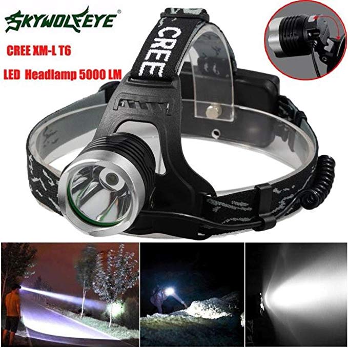 Headlamp Flashlight , Super Bright 5000 Lm Xm-L Xml T6 Led Headlamp Waterproof Headlight Flashlight Head Light Lamp 18650, For Camping Hiking, Battery & Charger Not Included (Black)