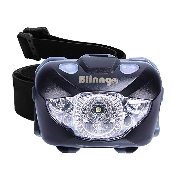 Blinngo Waterproof Motion Sensor Headlamp, Adjustable Headlight Flashlight with Red Lights for Reading Outdoor Running Camping Backpacking Fishing Hunting Climbing Walking Jogging