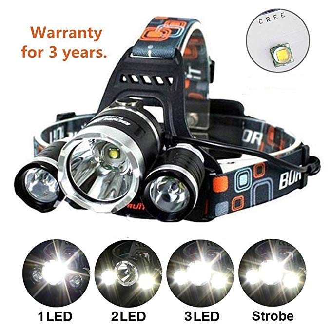 Headlamp,Brightest and Best LED Headlamp 8000 Lumen flashlight - IMPROVED LED, Rechargeable 18650 headlight flashlights, Waterproof Hard Hat Light, Bright Head Lights, Running or Camping headlamps