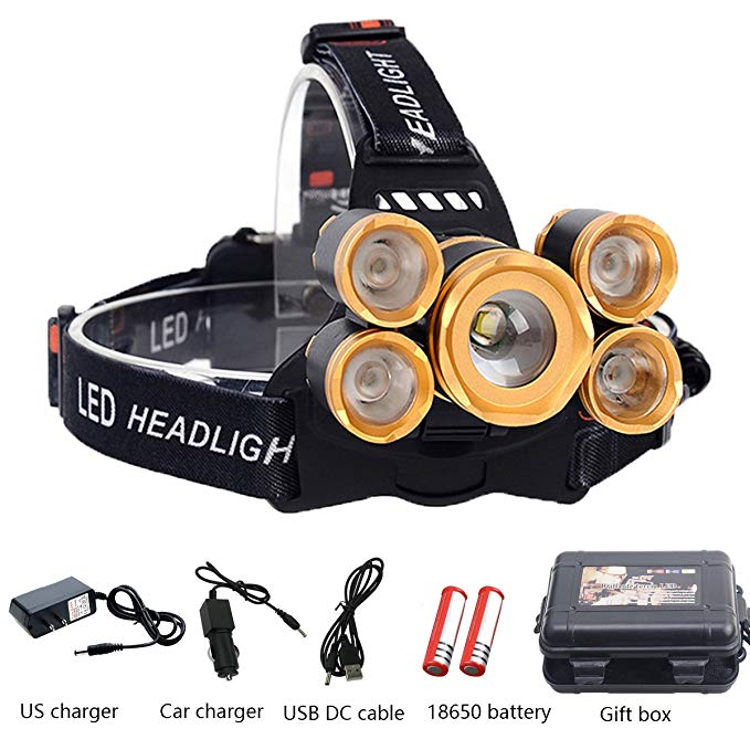 Waterproof 12000 Lumens Rechargeable LED headlamp,4 Modes Super Bright XML T6+4XPE Powerful LED Head lamp Camping,Running Headlamps(Battery Included)